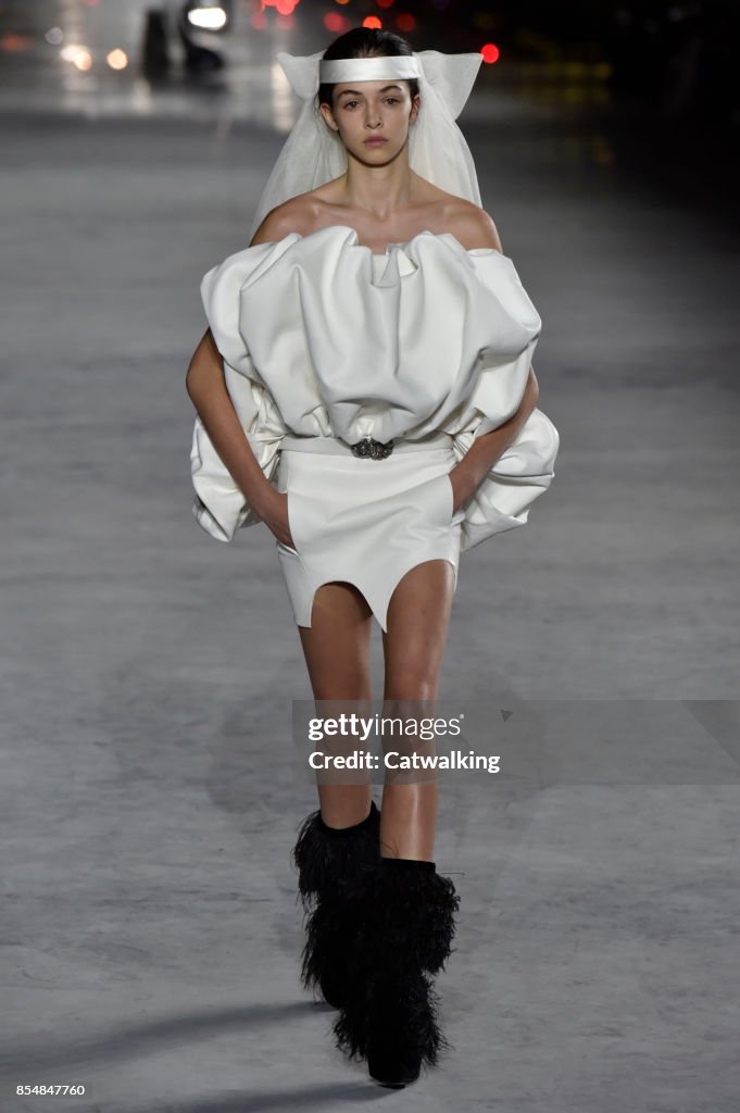 Fashion Show Saint Laurent Spring 2018 A Model Walks The Runway At