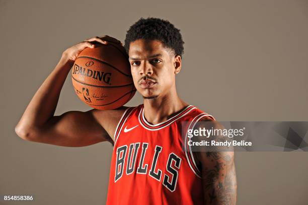 Jarell Eddie of the Chicago Bulls poses for a portrait during the 2017-18 NBA Media Day on September 25, 2017 at the United Center in Chicago,...