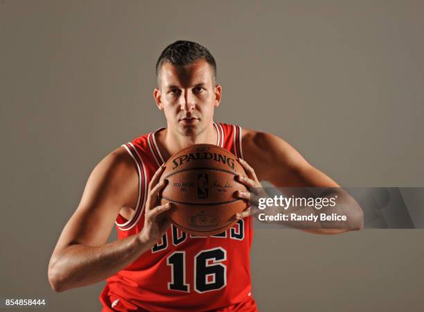 Paul Zipser of the Chicago Bulls poses for a portrait during the 2017-18 NBA Media Day on September 25, 2017 at the United Center in Chicago,...