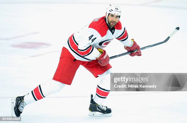 Jay Harrison of the Carolina Hurricanes plays in a game against the Philadelphia Flyers at Wells Fargo Center on December 13, 2014 in Philadelphia,...