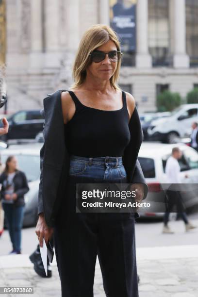 Fashion editor, Carine Roitfeld, attends the Maison Margiela show as part of the Paris Fashion Week Womenswear Spring/Summer 2018 on September 27,...