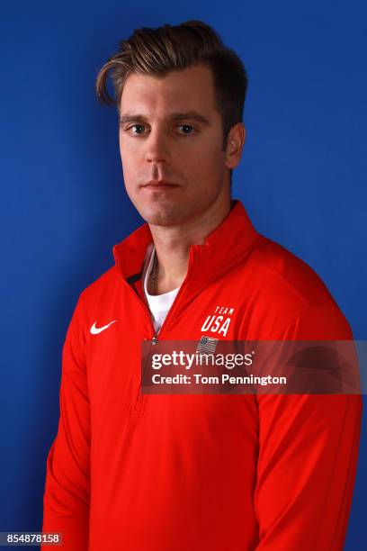 Snowboarder Alex Diebold poses for a portrait during the Team USA Media Summit ahead of the PyeongChang 2018 Olympic Winter Games on September 27,...