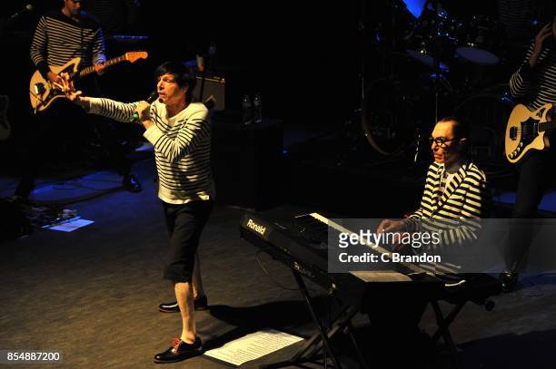 Russell Mael and Ron Mael of Sparks perform on stage at the O2 Shepherd's Bush Empire on September 27, 2017 in London, England.