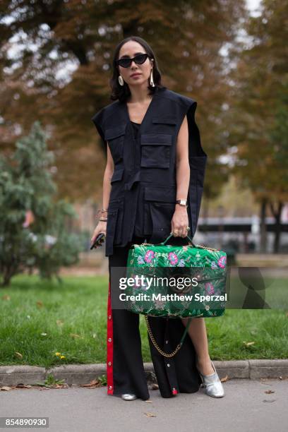 Dana Hourani is seen attending Lanvin during Paris Fashion Week wearing Balenciaga, Gucci, Miss Pap, Stella McCartney on September 27, 2017 in Paris,...