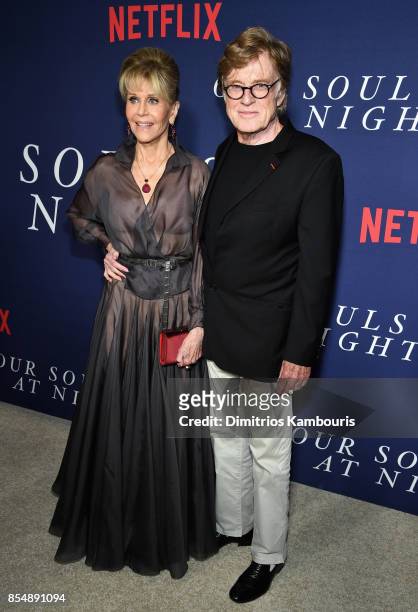 Jane Fonda and Robert Redford attend the Netflix Hosts The New York Premiere Of "Our Souls At Night" at The Museum of Modern Art on September 27,...