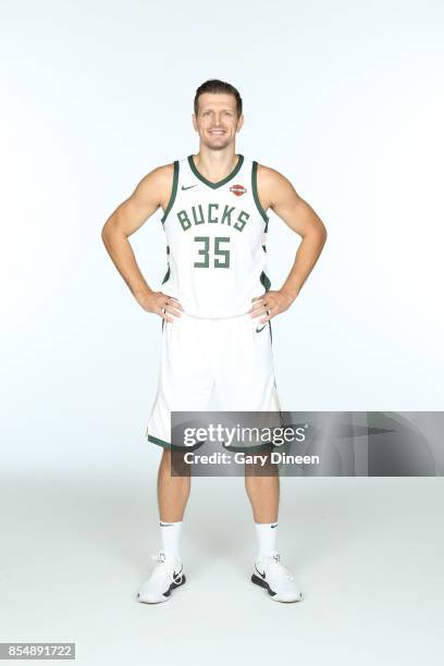 Mirza Teletovic of the Milwaukee Bucks poses for a portrait during the 2017-18 NBA Media Day on September 25, 2017 at the BMO Harris Bradley Center...