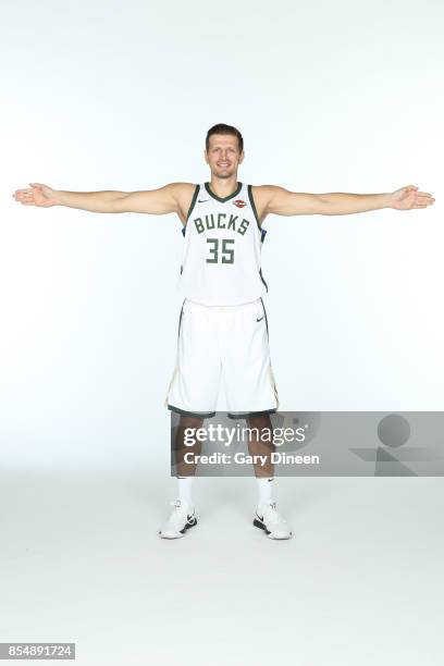 Mirza Teletovic of the Milwaukee Bucks poses for a portrait during the 2017-18 NBA Media Day on September 25, 2017 at the BMO Harris Bradley Center...