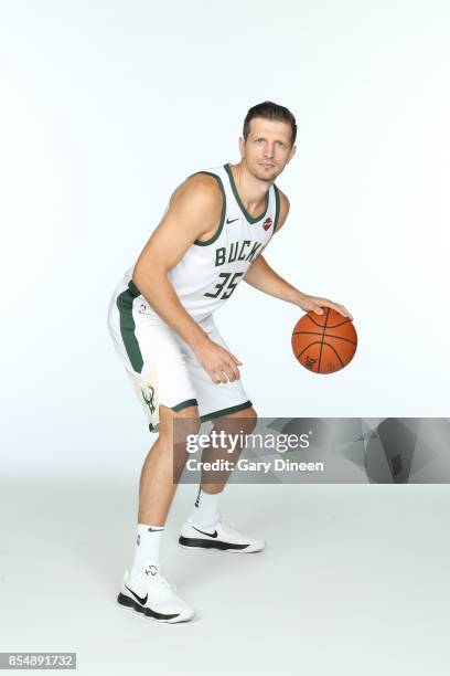 Mirza Teletovic of the Milwaukee Bucks poses for a portrait during the 2017-18 NBA Media Day on September 25, 2017 at the BMO Harris Bradley Center...