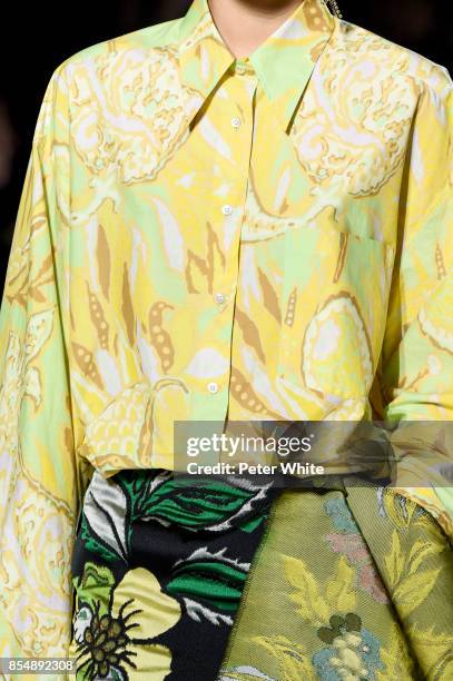 Model, fashion detail, walks the runway during the Dries Van Noten show as part of the Paris Fashion Week Womenswear Spring/Summer 2018 on September...