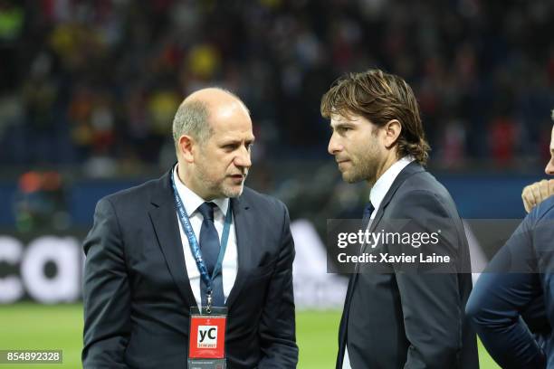 Antero Henrique and Maxwell of Paris Saint-Germain during the UEFA Champions League group B match between Paris Saint-Germain and Bayern Muenchen at...