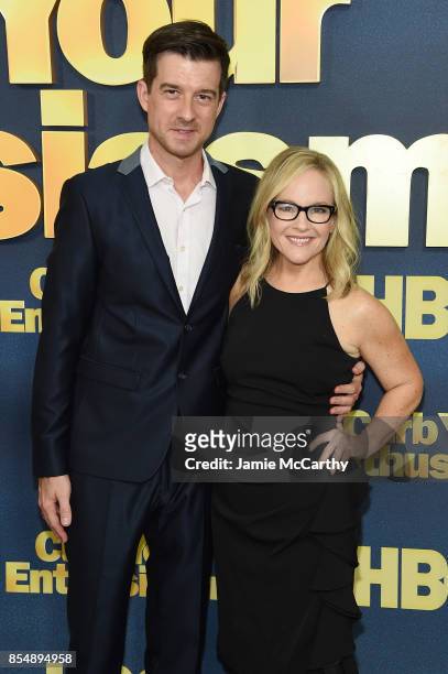 Christian Hebel and Rachael Harris attend the "Curb Your Enthusiasm" season 9 premiere at SVA Theater on September 27, 2017 in New York City.