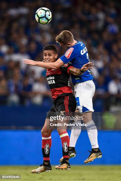 Ezequiel of Cruzeiro struggles for the ball with Everton of Flamengo during a match between Cruzeiro and Flamengo as part of Copa do Brasil Final...