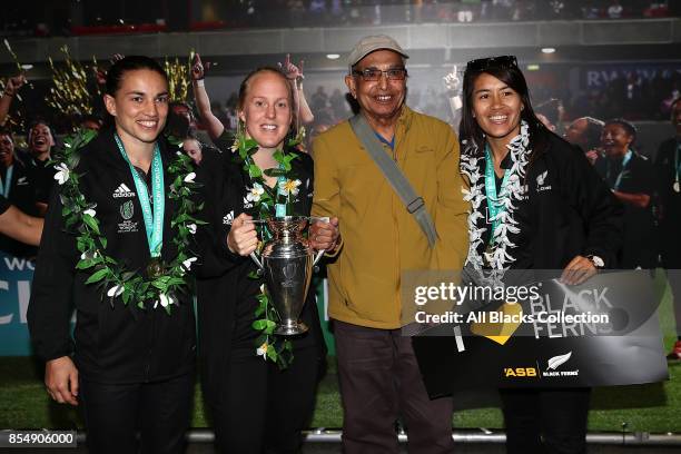 The New Zealand Black Ferns meet young fans during the New Zealand Black Ferns celebration at Vodafone Events Centre on September 28, 2017 in Manukau...