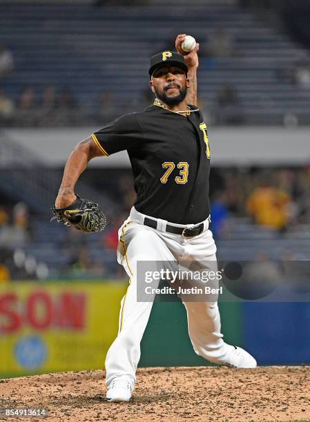 Felipe Rivero of the Pittsburgh Pirates delivers a pitch in the ninth inning during the game against the Baltimore Orioles at PNC Park on September...