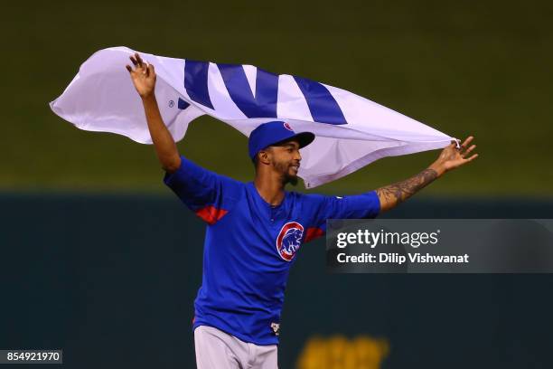 Carl Edwards Jr. #6 of the Chicago Cubs celebrates after winning the National League Central title against the St. Louis Cardinals at Busch Stadium...