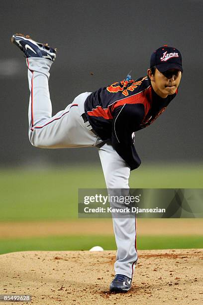 Hisashi Iwakuma of Japan pitches against Cuba during the 2009 World Baseball Classic Round 2 Pool 1 Game 5 on March 18, 2009 at Petco Park in San...