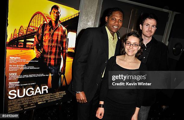 Actor Algenis Perez Soto, directors Anna Boden and Ryan Fleck arrive at the Los Angeles premiere of "Sugar" held at the Silver Screen Theater at the...