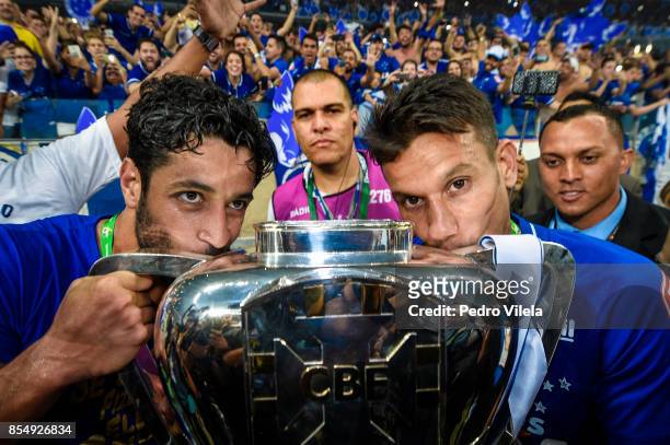 Leo and Henrique of Cruzeiro celebrates the title after a match between Cruzeiro and Flamengo as part of Copa do Brasil Final 2017 at Mineirao...