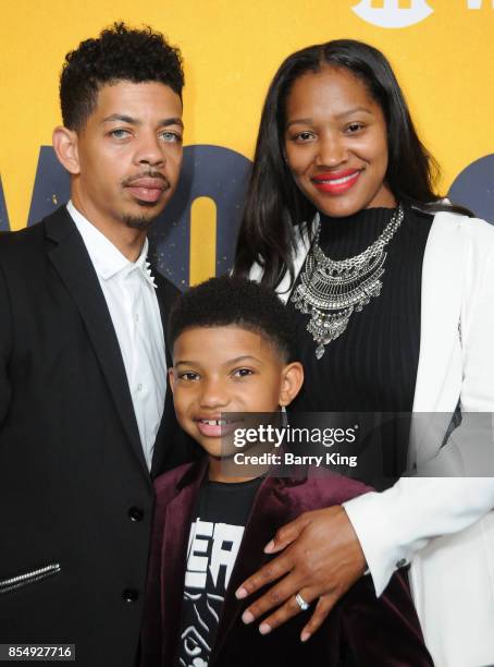 Actor Lonnie Chavis and his father Lonnie Chavis and mother Najah Chavis attend the premiere of Showtimes 'White Famous' at The Jeremy Hotel on...