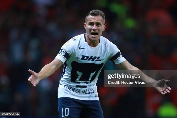 Abraham Gonzalez of Pumas reacts during the 11th round match between Toluca and Pumas UNAM as part of the Torneo Apertura 2017 Liga MX at Nemesio...