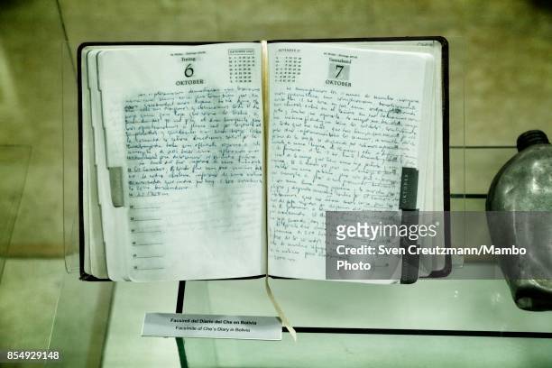 Replica of a Che Guevara diary during his struggle in Bolivia is seen at display in the Che Guevara museum, on September 21 in Santa Clara, Cuba....
