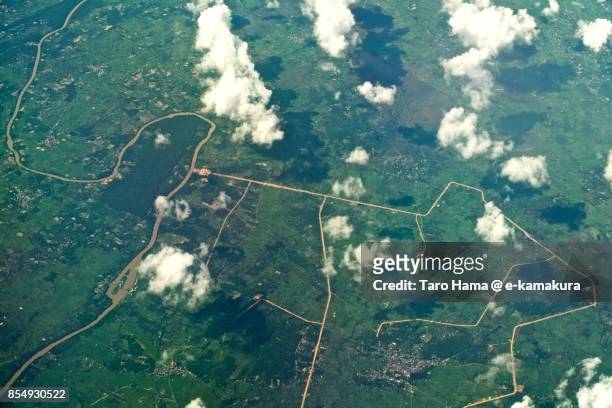 pa-ao in ubon ratchathani in thailand daytime aerial view from airplane - paao stock pictures, royalty-free photos & images