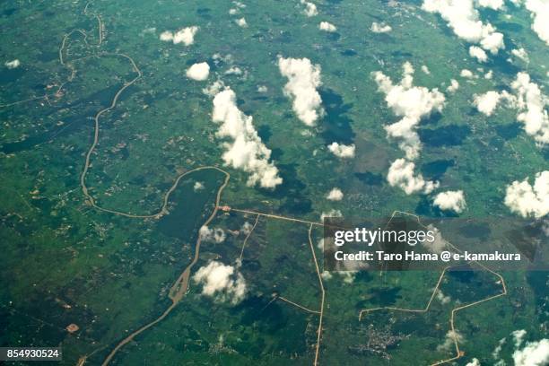 pa-ao in ubon ratchathani in thailand daytime aerial view from airplane - paao stock pictures, royalty-free photos & images