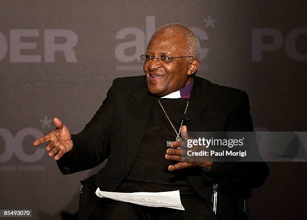 Archbishop Desmond Tutu speaks at the Poder Reconciliation Forum hosted by Audi at Smithsonian's National Portrait Gallery on March 18, 2009 in...