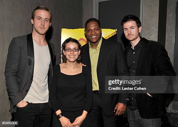 Actor Ryan Gosling, director Anna Boden, actor Algenis Perez Soto and director Ryan Fleck arrive at the Los Angeles premiere of "Sugar" held at the...