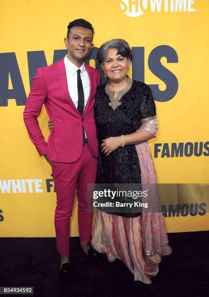 Actor Utkarsh Ambudkar and his mother attend the premiere of Showtimes 'White Famous' at The Jeremy Hotel on September 27, 2017 in West Hollywood,...