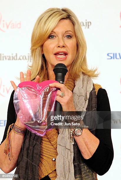Singer Olivia Newton John attends the "Liv Aid" press conference at the Imperial Hotel on March 19, 2009 in Tokyo, Japan.