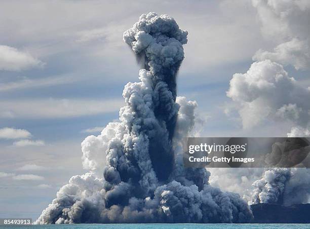 An undersea volcano is seen erupting off the coast of Tonga, sending plumes of steam, ash and smoke up to 100 metres into the air, on March 18, 2009...