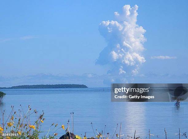 An undersea volcano is seen erupting off the coast of Tonga, sending plumes of steam, ash and smoke up to 100 metres into the air, on March 18, 2009...