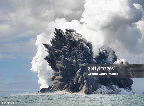 An undersea volcano is seen erupting off the coast of Tonga, sending plumes of steam, ash and smoke up to 100 metres into the air, on March 18, 2009...