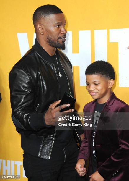Actors Jamie Foxx and Lonnie Chavis attend the premiere of Showtimes 'White Famous' at The Jeremy Hotel on September 27, 2017 in West Hollywood,...