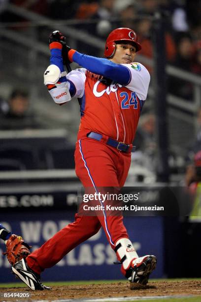 Frederich Cepeda of Cuba swings at a pitch against Japan during the 2009 World Baseball Classic Round 2 Pool 1 Game 5 on March 18, 2009 at Petco Park...