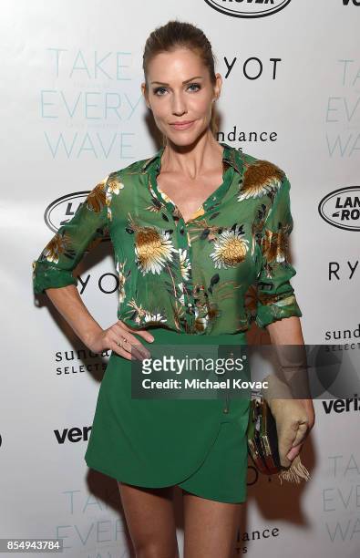 Actress Tricia Helfer attends the Los Angeles premiere of 'Take Every Wave: The Life of Laird Hamilton,' sponsored by Land Rover, Verizon and RYOT on...
