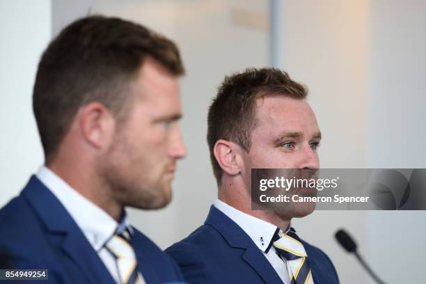 Michael Morgan of the Cowboys speaks to the media during the NRL Grand Final press conference at Luna Park on September 28, 2017 in Sydney, Australia.
