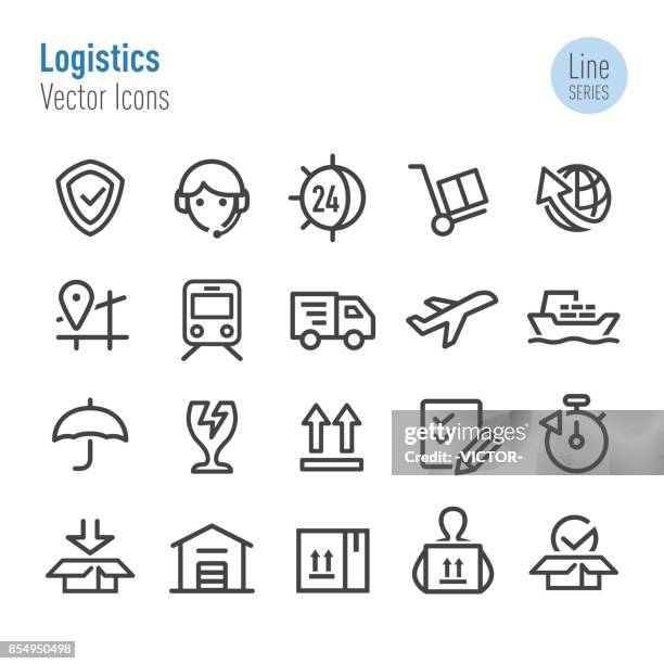 logistics icons - vector line series - freight train stock illustrations