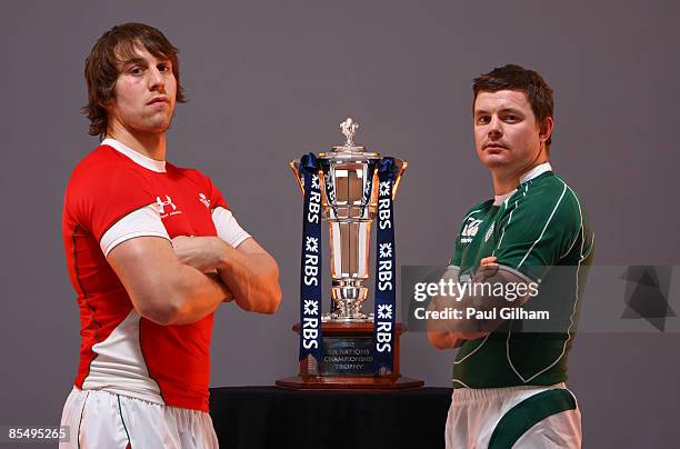 Nations captains Ryan Jones of Wales and Brian O�Driscoll of Ireland square up over the RBS 6 Nations trophy in London, England. Wales and Ireland...