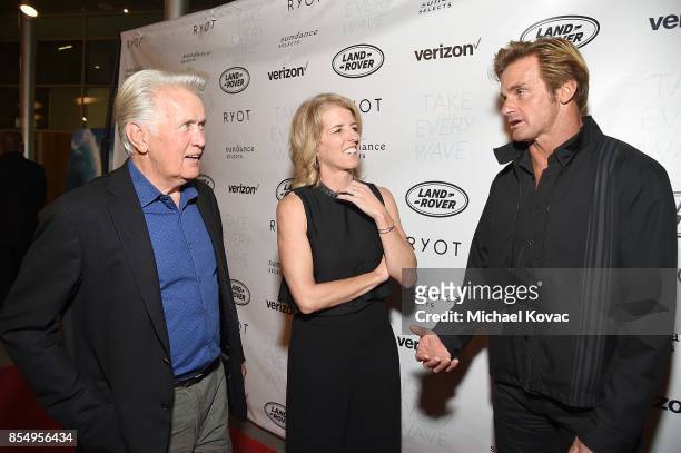Actor Martin Sheen, director Rory Kennedy and Laird Hamilton attend the Los Angeles premiere of 'Take Every Wave: The Life of Laird Hamilton,'...