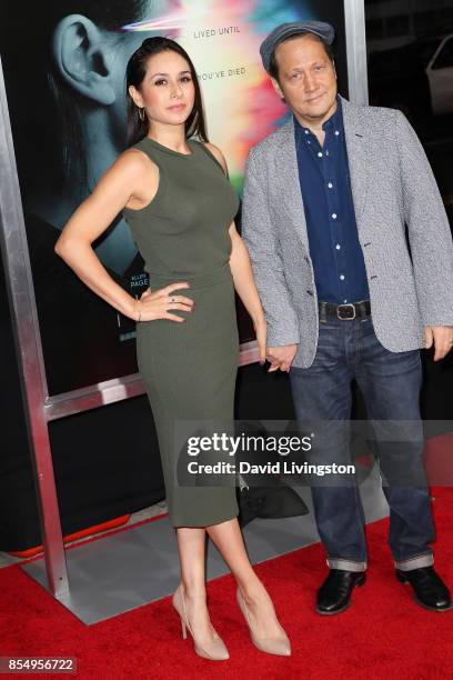 Patricia Maya Schneider and Rob Schneider attend the premiere of Columbia Pictures' 'Flatliners' at The Theatre at Ace Hotel on September 27, 2017 in...