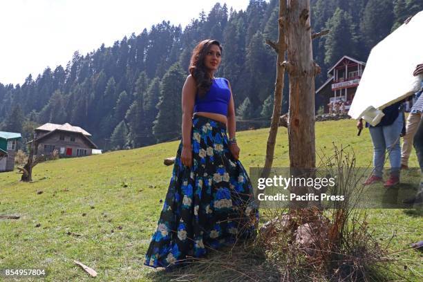 Actress Sheela Shetty poses for a picture during filming for the forthcoming film Hyper at Pahalgam some 100 kms from Srinagar.