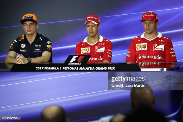 The Drivers Press Conference with Max Verstappen of Netherlands and Red Bull Racing, Sebastian Vettel of Germany and Ferrari and Kimi Raikkonen of...