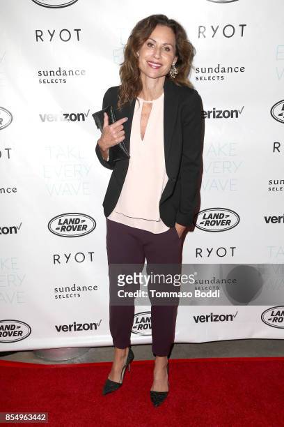 Minnie Driver attends the Premiere of Sundance Selects' "Take Every Wave: The Life Of Laird Hamilton" at ArcLight Hollywood on September 27, 2017 in...