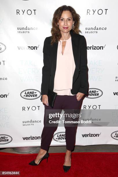 Minnie Driver attends the Premiere of Sundance Selects' "Take Every Wave: The Life Of Laird Hamilton" at ArcLight Hollywood on September 27, 2017 in...