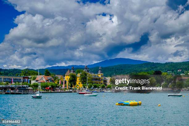 The harbour of town with sailing boats at Lake Wörth, Wörthersee, Carinthia's largest lake.