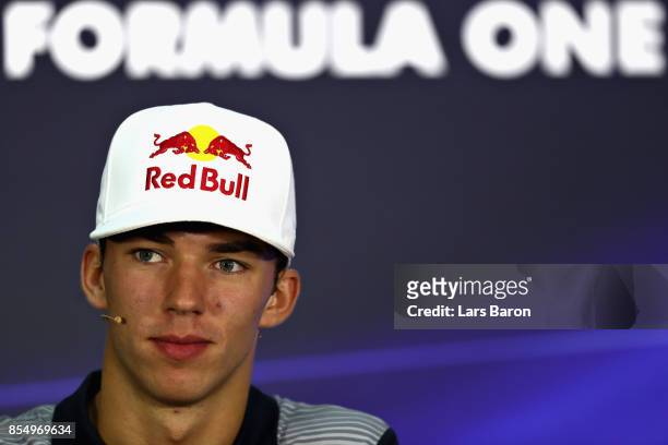 Pierre Gasly of France and Scuderia Toro Rosso in the Drivers Press Conference during previews for the Malaysia Formula One Grand Prix at Sepang...