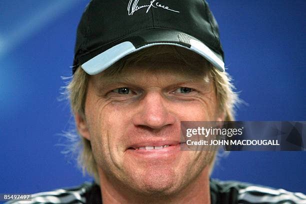 Picture taken on April 10, 2007 shows then Bayern Munich captain Oliver Kahn addressing a press conference in Munich, prior to a Champions League...