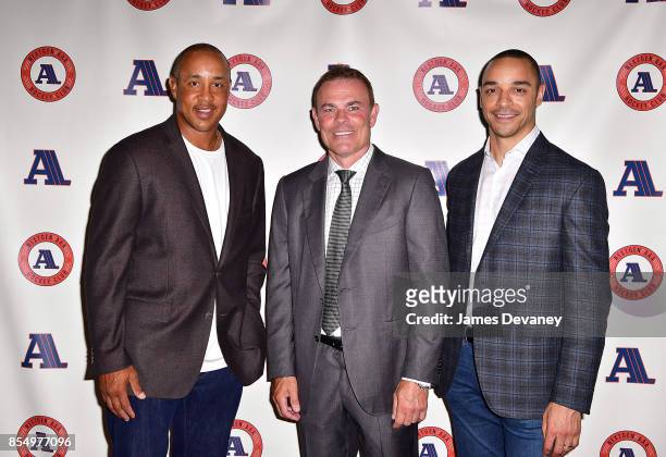 John Starks, Adam Oates and Bryce Salvador attend NextGen AAA Foundation Launch Event at Chelsea Piers Sunset Terrace on September 27, 2017 in New...